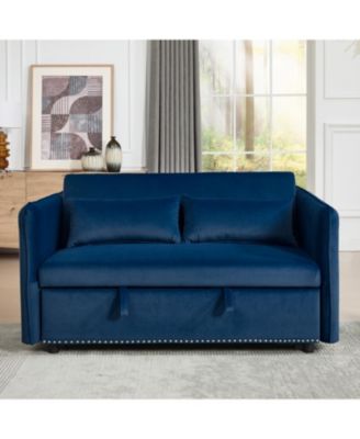 55" Velvet Futon Sofa Bed with Pillows & Side Pockets