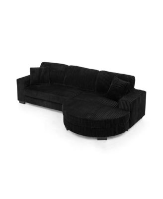  Corduroy Tufted Sleeper Sectional Sofa, L-Shaped, Modular - Black