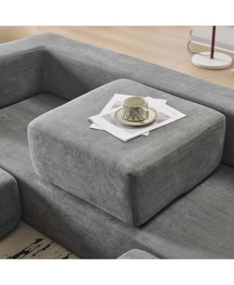 Convertible Sectional Sofa with Footrests - Grey