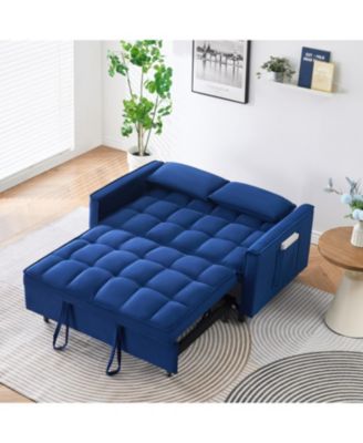 55" Blue Velvet Sofa Bed with Pockets