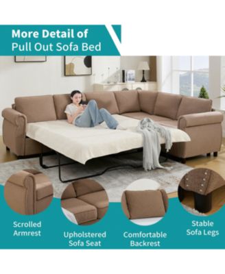Sleeper Sofa Bed, Pull Out Couch, L Shaped Sectional, 104" Large, Brown