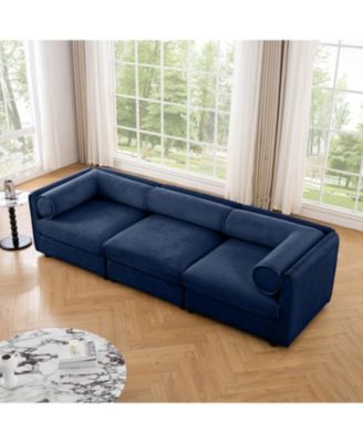 Modular Sectional Sofa, Storage, Cylindrical Backrest, Deep Seating, Blue