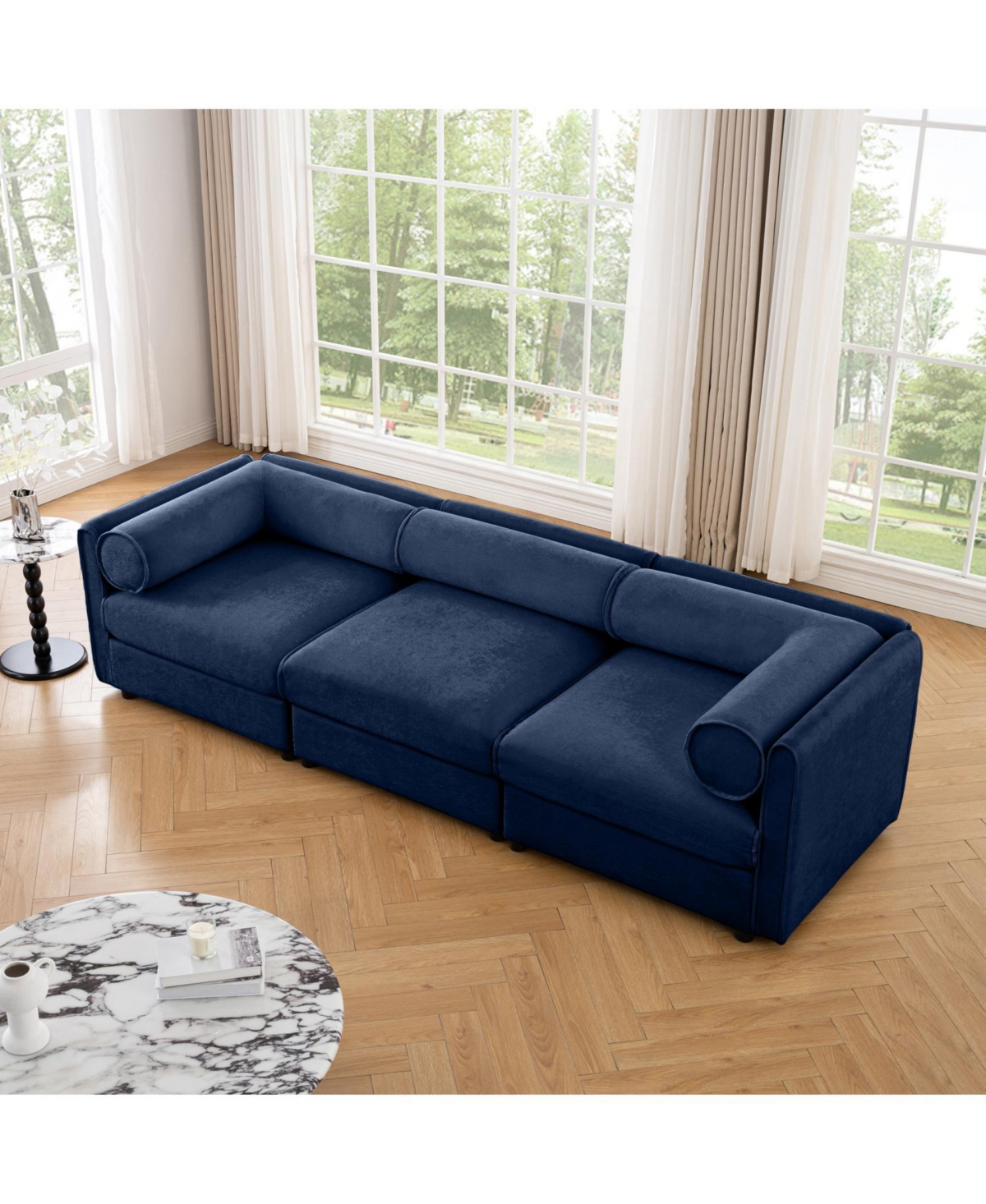 Streamdale Furniture Modular Sectional Sofa, Storage, Cylindrical Backrest, Deep Seating, Blue