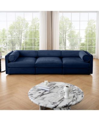 Modular Sectional Sofa, Storage, Cylindrical Backrest, Deep Seating, Blue