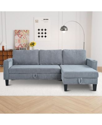 Streamdale Reversible Corduroy Sectional Sofa with Storage Chaise & USB