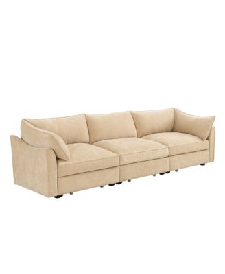 Chenille 3-Seater Sofa w/ Drawers, Crescent Arms