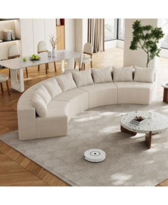 Corduroy Curved Sectional Sofa with 8 Pillows (4 Modules