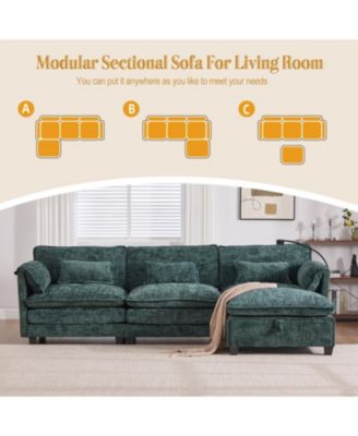 Streamdale Oversized Sectional Sofa Cloud Couch w/ Ottoman, USB & Phone Holder