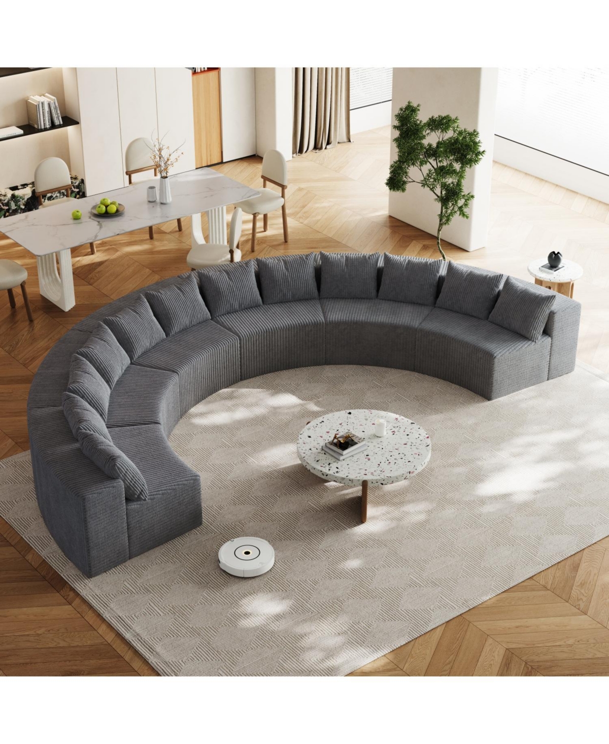 Streamdale Furniture Corduroy Curved Sectional Sofa with 12 Pillows (6 Modules