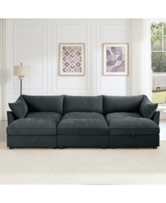  3-Seat Sofa w/ Ottomans & Storage - Chenille Gray