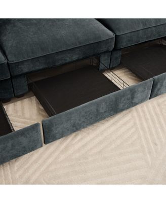 U Shape 4 Seater Sofa with Ottomans & Storage - Chenille Gary