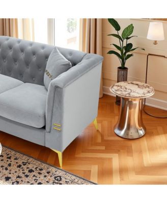 Tufted Velvet Sofa, 82" 3-Seater Couch, Gold Legs