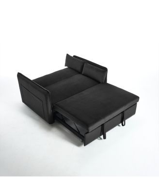 55" Velvet Futon Sofa Bed with Pillows & Side Pockets