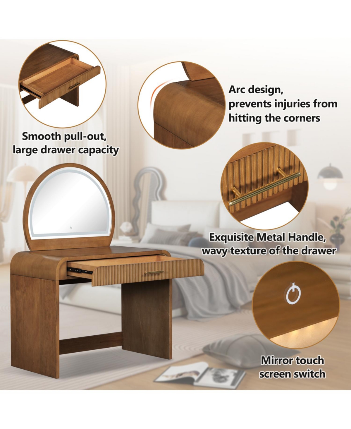 Streamdale Furniture 39" Lighted Mirror Vanity Table - Espresso