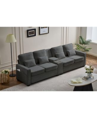 Streamdale 114" Sofa w/ Console, Cupholders, USB Ports, Pillows - Dark Gray