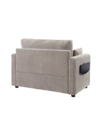 Streamdale Twin Sofa Bed Sleeper Loveseat w/ Foldable Mattress, Table, USB, Grey-Brown