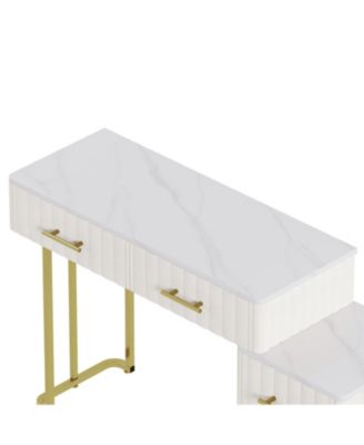 Velvet Vanity Desk Set, Marble Top, Adjustable Storage