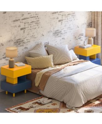 Modern Nightstand End Table - Bedroom, Living Room, Playroom - Yellow & Blue