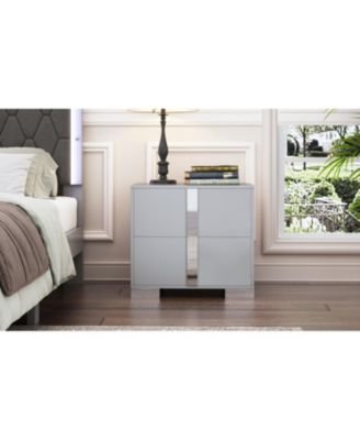  Elegant Mirrored Nightstand with 2 Drawers, Gray