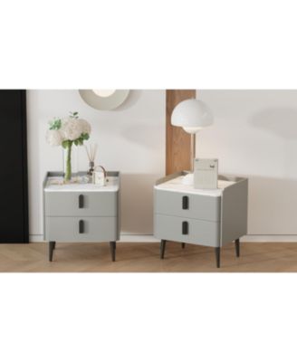 Streamdale Gray Nightstands Set of 2, Marble Top, 2 Drawers