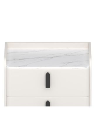 Streamdale Gray Nightstands Set of 2, Marble Top, 2 Drawers