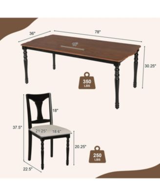 Extendable Wood Dining Table Set with 6 Upholstered Chairs