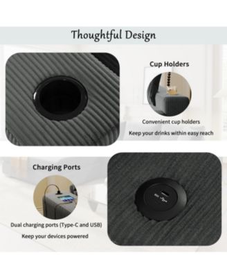 Large Sectional Sofa- Thick Cushions, Cup Holders & Charging