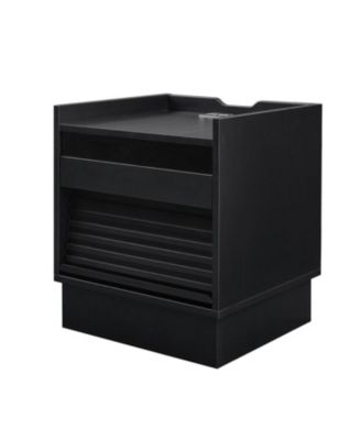 Streamdale Mid Century Nightstand with Charging & LED, 2 Drawers, Bedside/End Table, Black