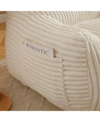  Giant Beige Plush Bean Bag Chair with Footstool