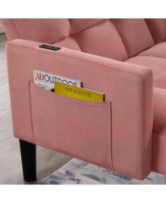  Velvet Futon Couch Convertible Folding Sofa Bed Tufted Couch for Apartment