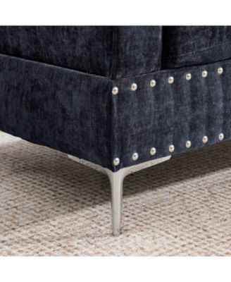 Navy Sectional Sofa with Reversible Chaise, Ottoman & Pillows