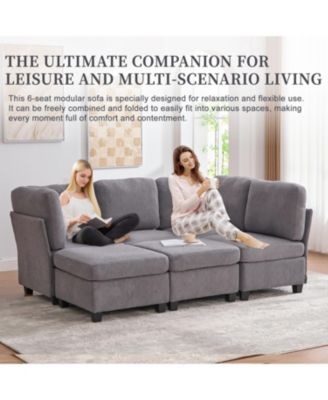 Modular Sectional Sofa- Convertible 6-Seat Couch with Chaise & Ottoman