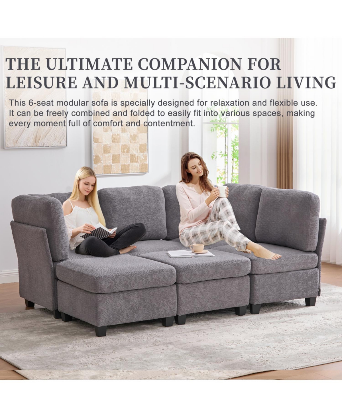 Streamdale Furniture Modular Sectional Sofa- Convertible 6-Seat Couch with Chaise & Ottoman