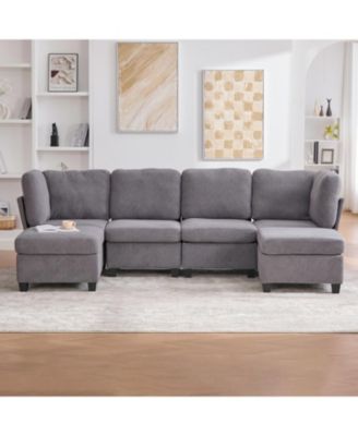 Modular Sectional Sofa- Convertible 6-Seat Couch with Chaise & Ottoman