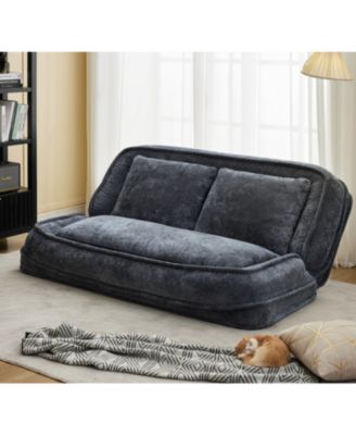 Double Dog Bed Sofa Couch, Extra Large, Adjustable, Chenille, Dark Gray