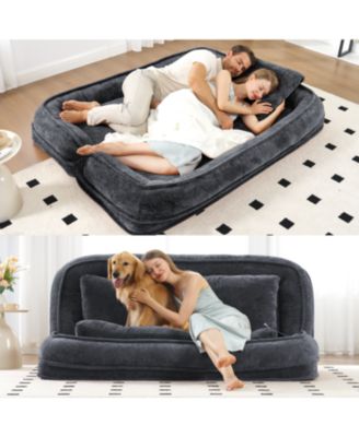 Double Dog Bed Sofa Couch, Extra Large, Adjustable, Chenille, Dark Gray