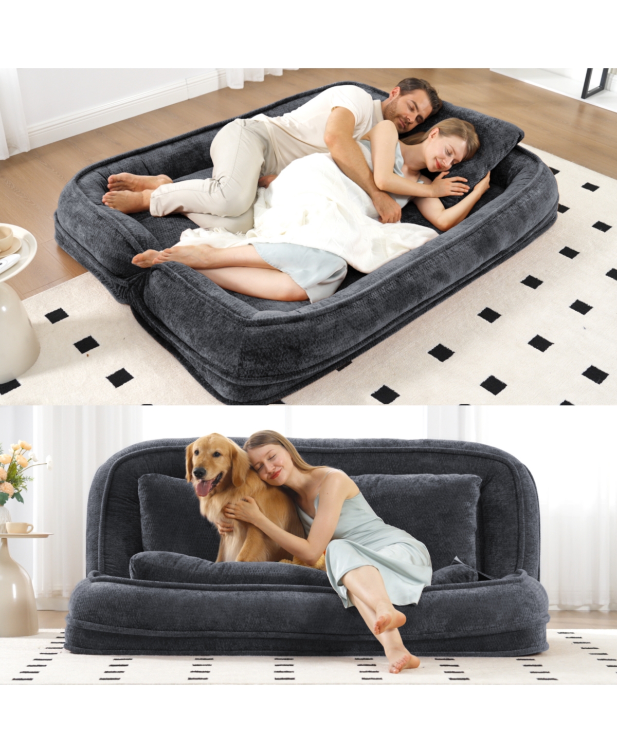 Streamdale Furniture Double Dog Bed Sofa Couch, Extra Large, Adjustable, Chenille, Dark Gray