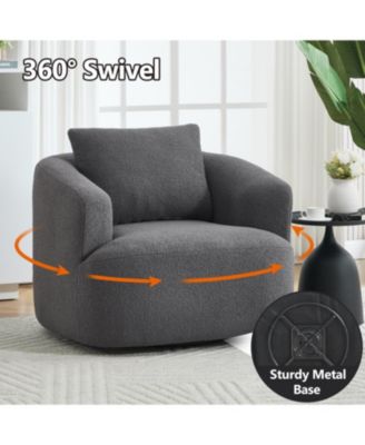  Swivel Teddy Fleece Comfy Chair with Pillow - Dark Grey