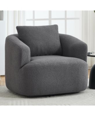  Swivel Teddy Fleece Comfy Chair with Pillow - Dark Grey