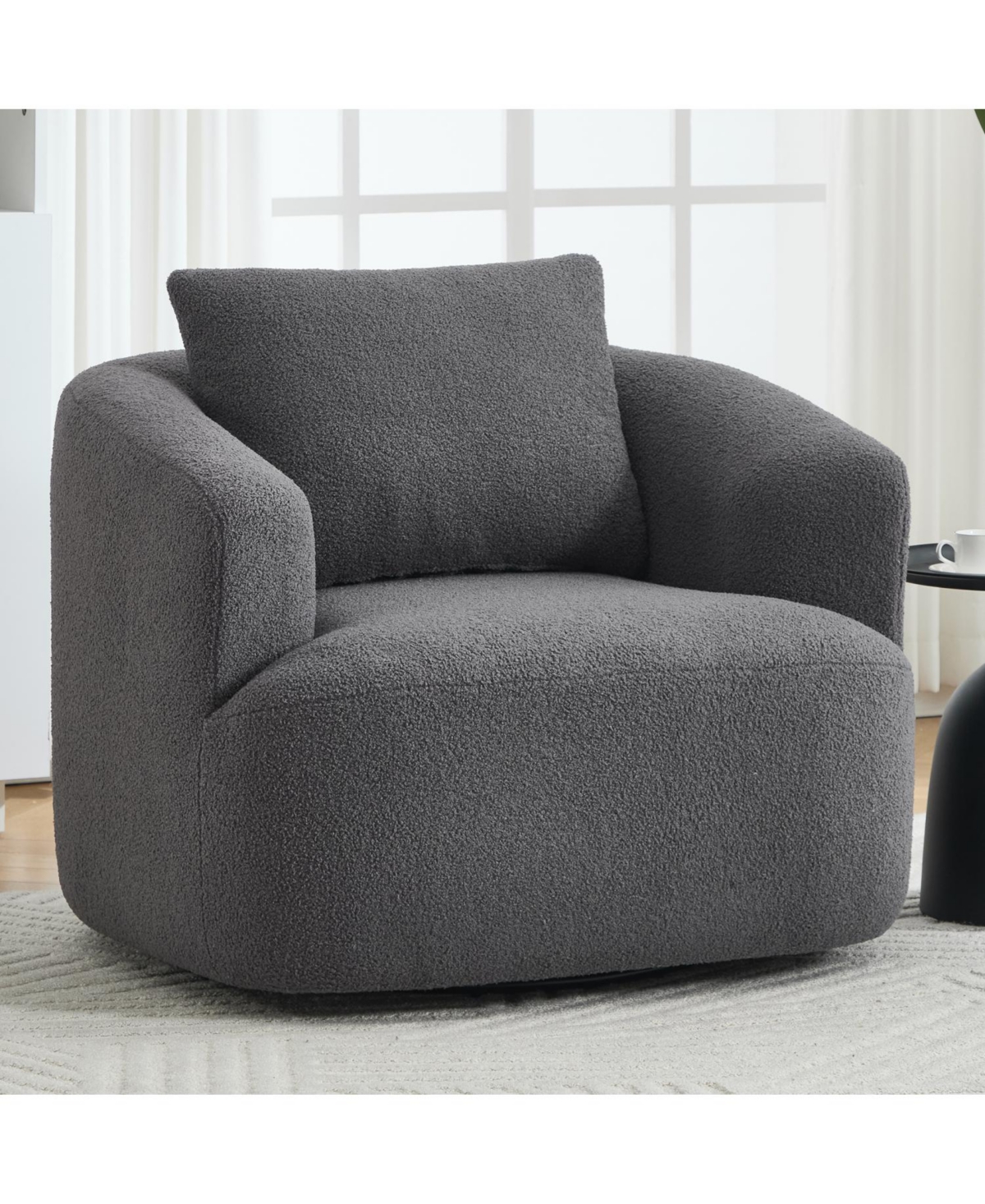 Streamdale Furniture Swivel Teddy Fleece Comfy Chair with Pillow - Dark Grey