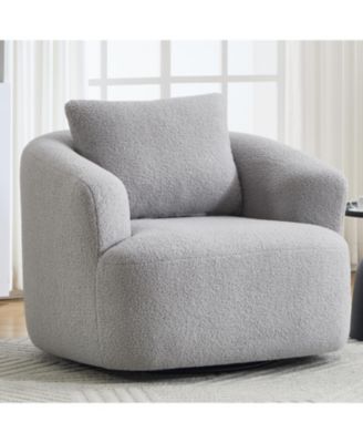 Swivel Teddy Fleece Comfy Chair with Pillow