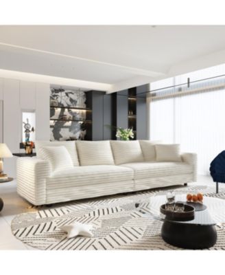  Plush Corduroy 4-Seat Sofa, Modern Comfy Cloud Couch, Deep Seat, Beige