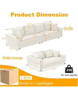 Streamdale Plush Corduroy 4-Seat Sofa with Ottomans - Beige