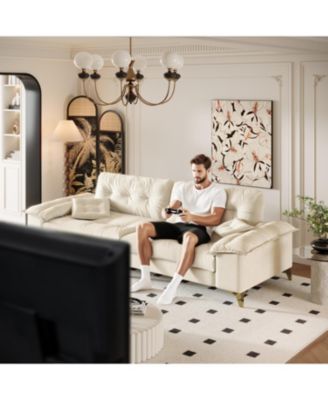 Streamdale Modern 4-Seat Cloud Sofa, Wide Arms, Tufted, Chenille, Beige