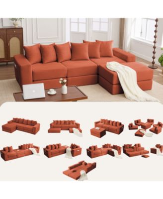 Convertible Corduroy Sectional Sofa with Pillows