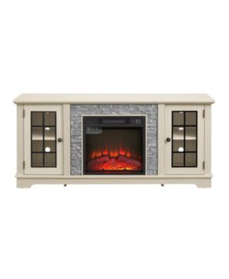 58" TV Stand with Fireplace & Storage - White