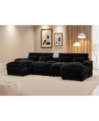 Streamdale 120" U-Shaped Sofa w/ Console Table, USB Ports & Pillows