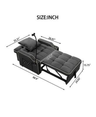 Streamdale Convertible Velvet Futon Sleeper Chair Bed w/ USB & Phone Holder (Black)