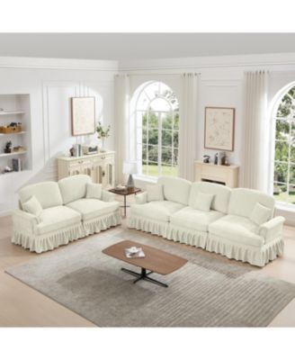 Modular Sofa Set- Flared Arms, Removable Skirts, Spindle Legs
