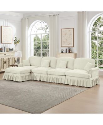 Chenille Sectional Sofa with Ottoman & Ruffles